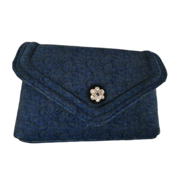 Anthropologie Velour Pearl strap Evening Cocktail Purse Black Blue Cottagecore - Picture 4 of 8